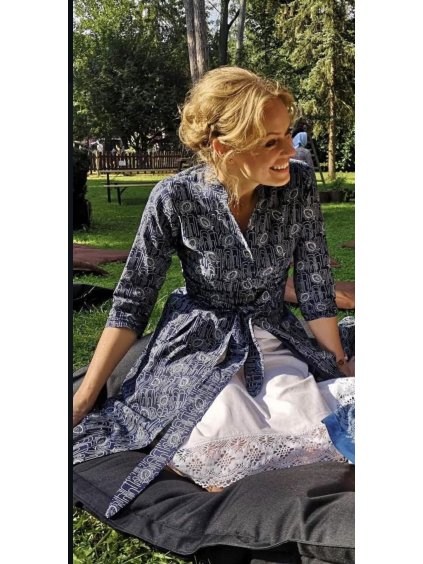 MODROTISK KOŠILOVÉ ŠATY MIDI