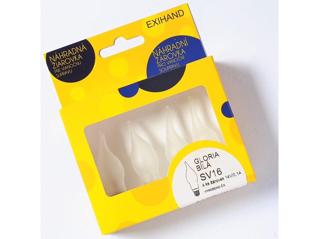 Schachtel mit 4 weißen Gloria-Birnen 14V/0.1A