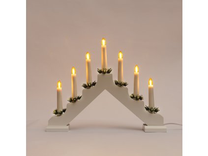 Adventní svícen dřevěný bílý, 7x34V/0,2W LED Filament žlutý