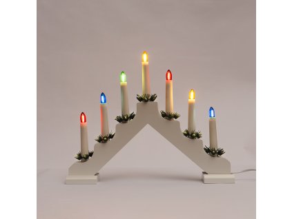 Adventní svícen dřevěný bílý "HARLEKÝN", 7x34V/0,2W LED Filament mix barev