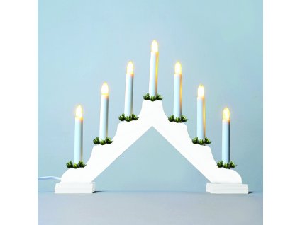Adventní svícen dřevěný bílý, 7 x čirý LED Filament 34V/0,2W