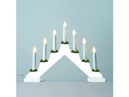 Adventní svícen dřevěný bílý, 7 x bílý LED Filament 7x34V/0,2W