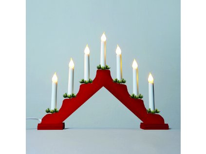 Adventní svícen dřevěný červený, 7 x bílý LED Filament 7x34V/0,2W