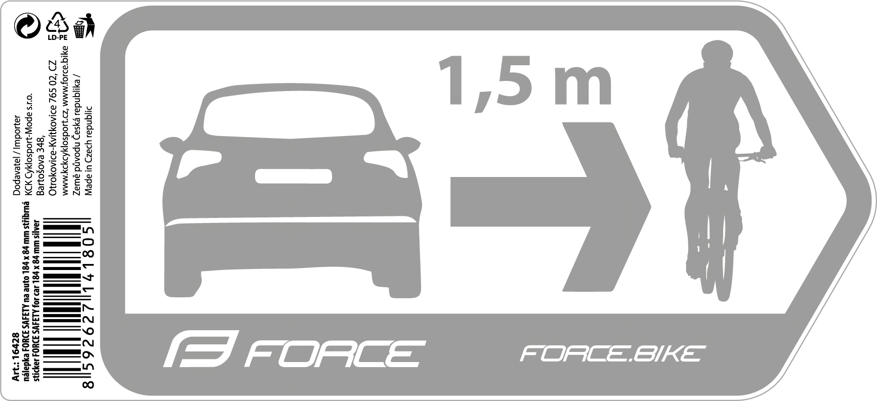 nálepka FORCE 1,5 m na auto 184 x 84 mm stříbrná