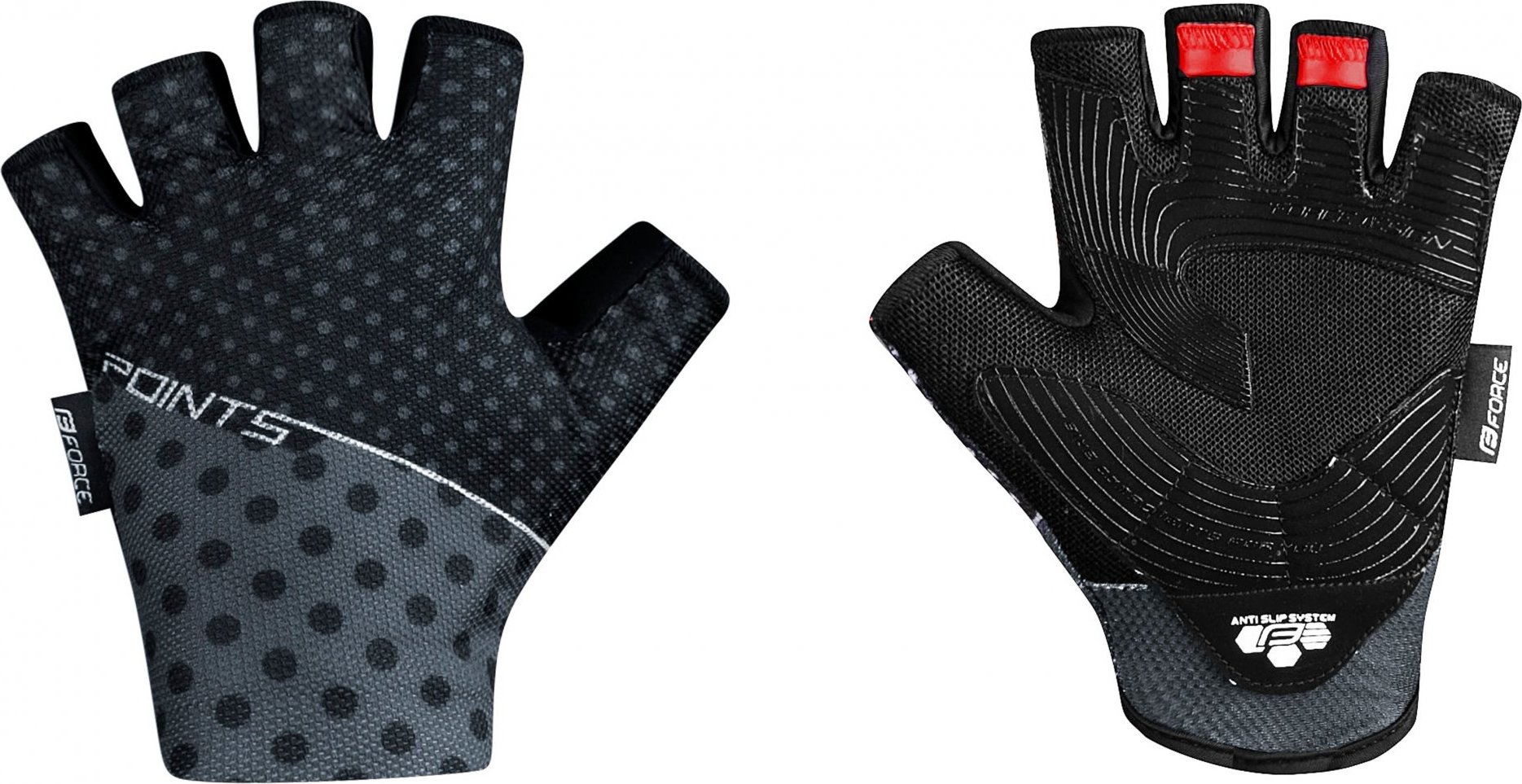 rukavice FORCE POINTS bez zapínání,černo-šedé Velikost: L