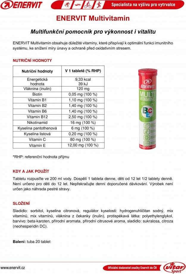 ENERVIT Multivitamin, tuba, 20 tablet