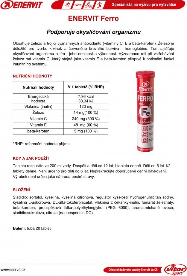 ENERVIT Ferro, tuba, 20 tablet pomeranč