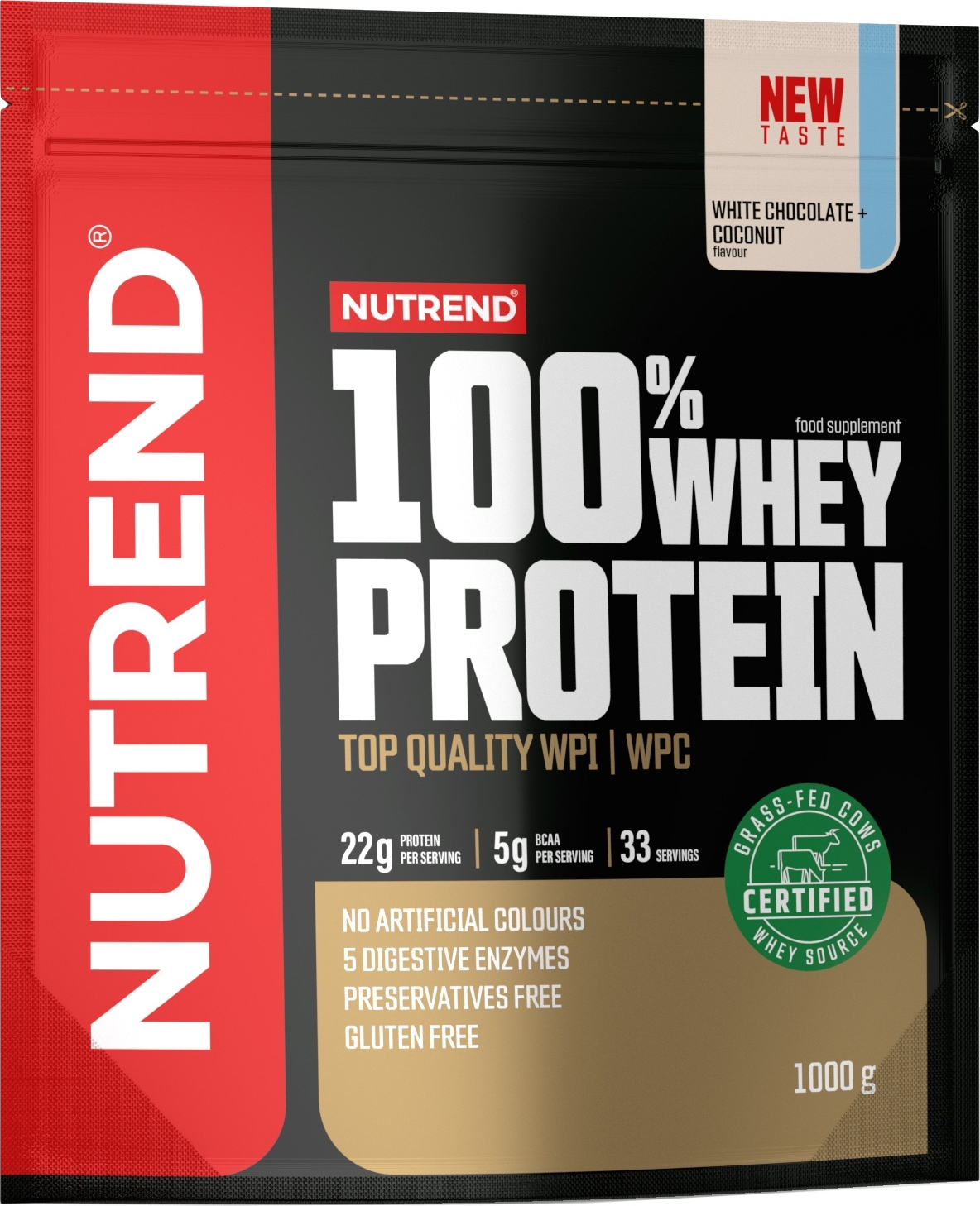 NUTREND 100% Whey Protein, sáček, 1000 g bílá čoko a kokos