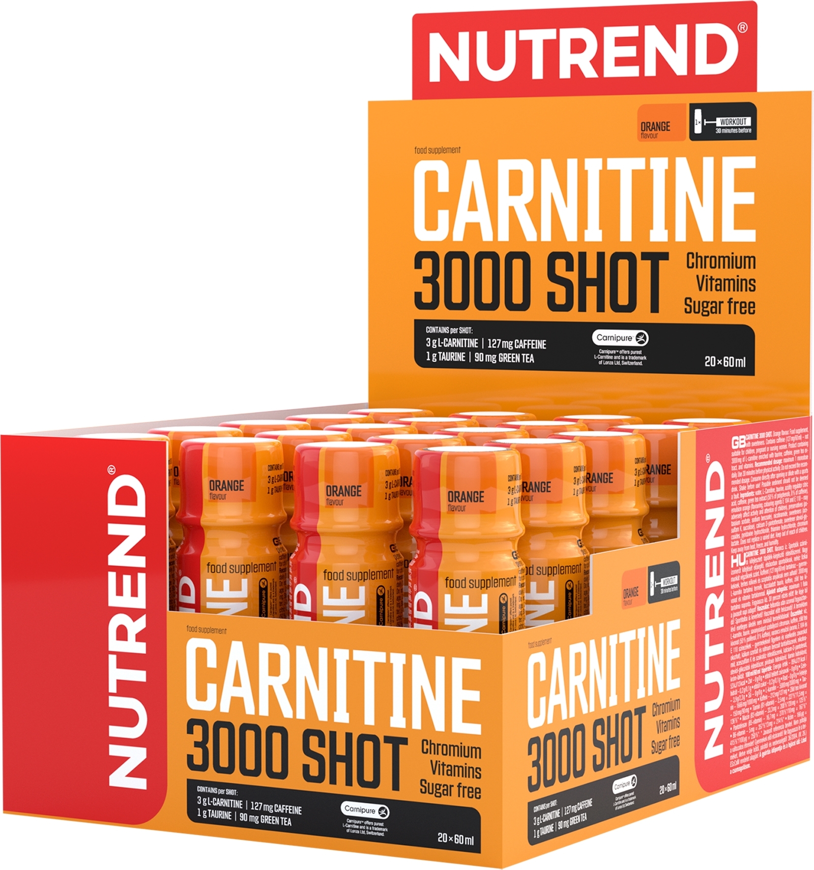 Nutrend Carnitine 3000 Shot 20 x 60 ml - pomeranč