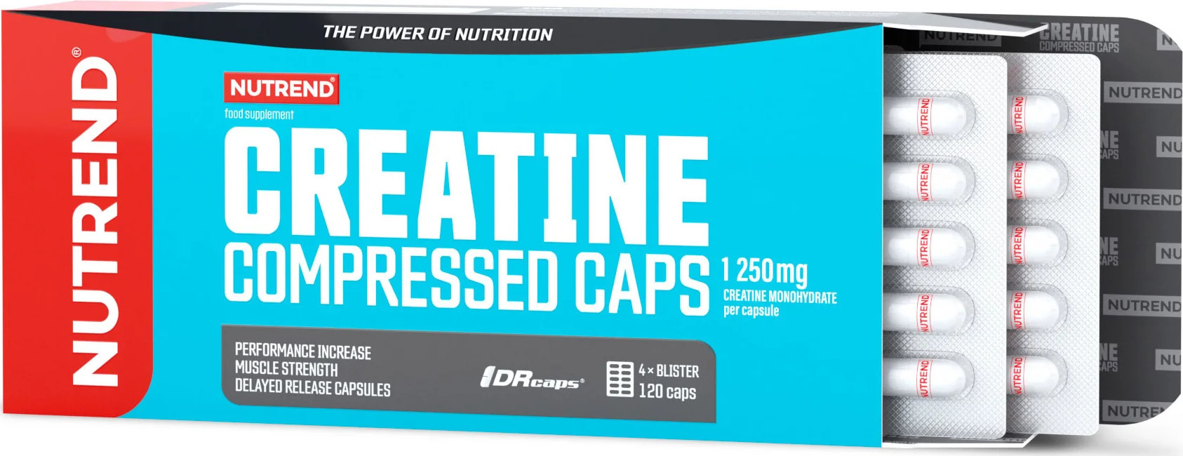 NUTREND Creatine Compressed Caps, 120 kapslí
