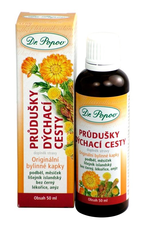 Průdušky – dýchací cesty, originální bylinné kapky, 50 ml Dr. Popov