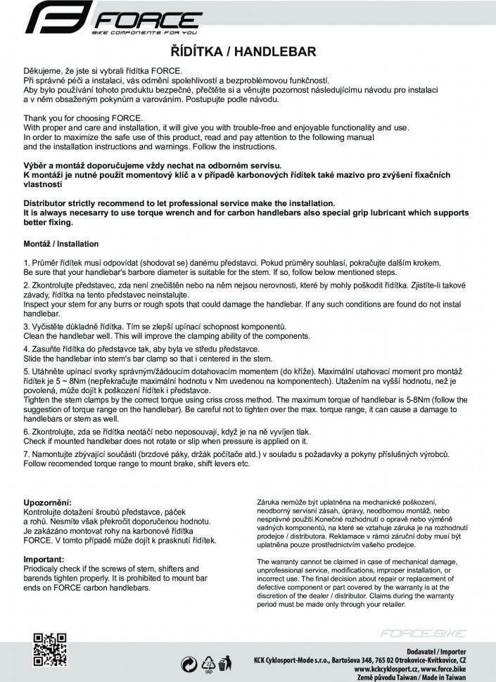 FORCE řídítka F BASIC H4.4 rovné 31,8/680mm Al,černé mat