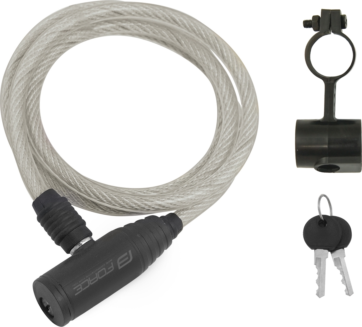 Zámek FORCE ECO spirálový s držákem 120cm/8mm, různé barvy Barva: Čirá