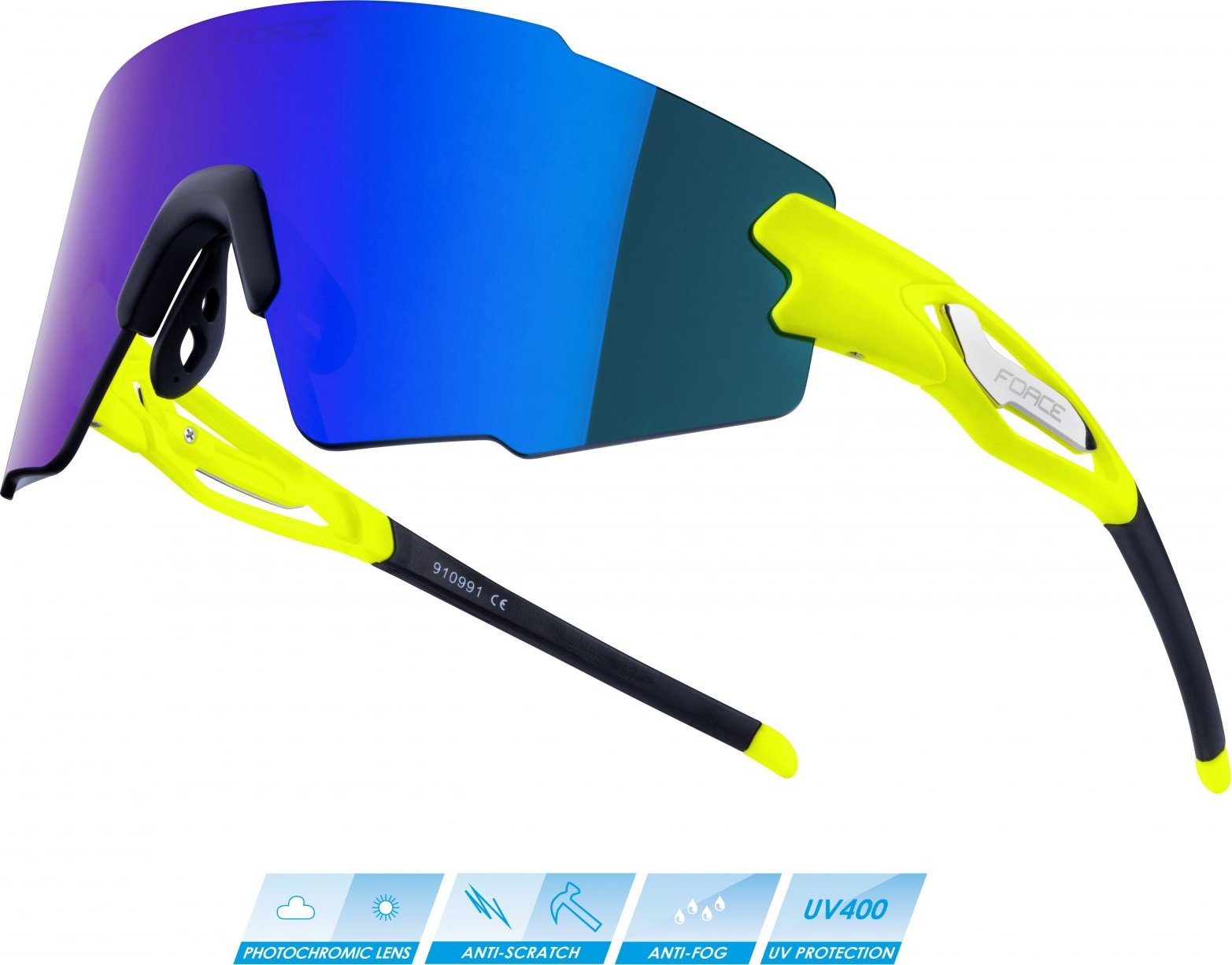brýle FORCE MANTRA fluo, modré zrc. sklo