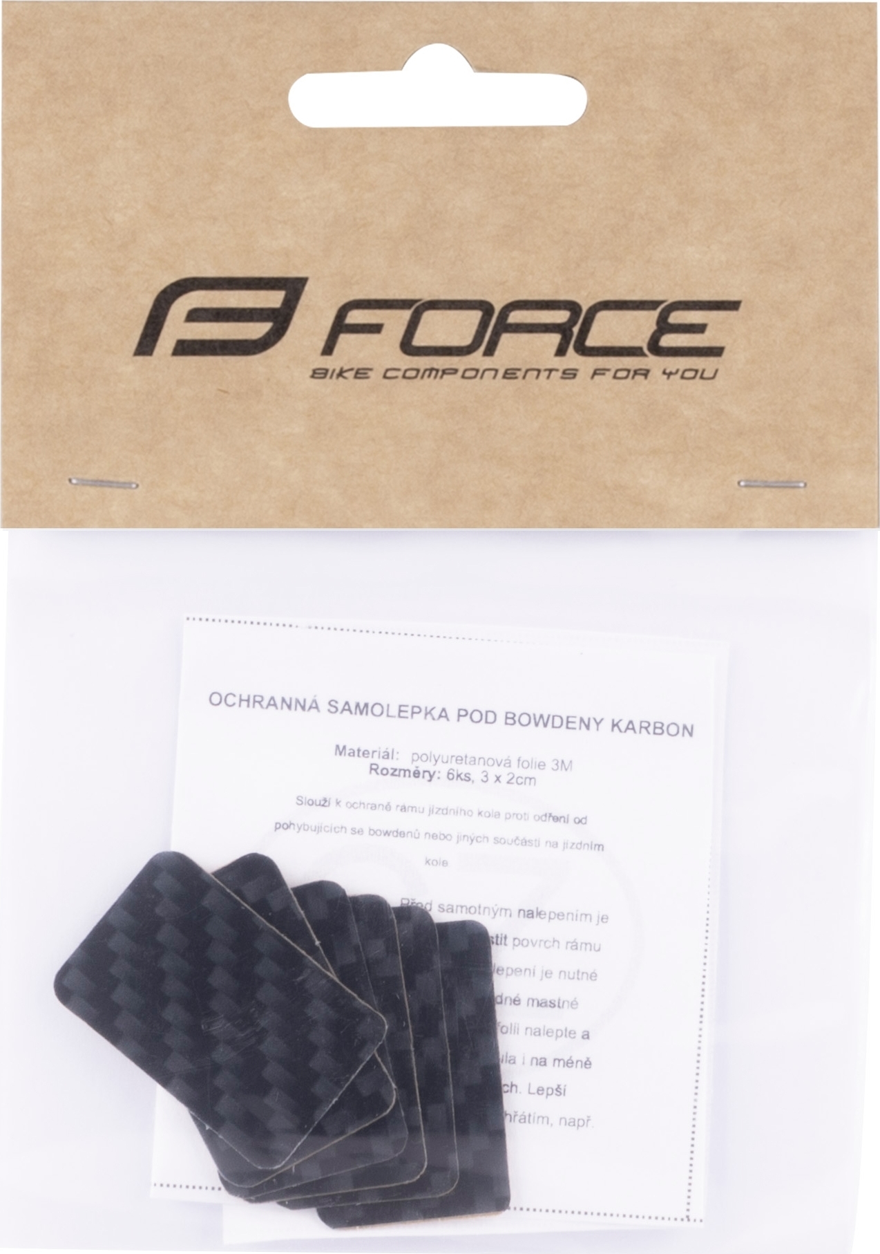 nálepky FORCE pod bowden malé 6ks, karbon design