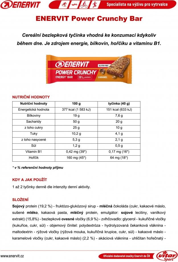 ENERVIT Power Crunchy Bar, tyčinka, 40 g karamel