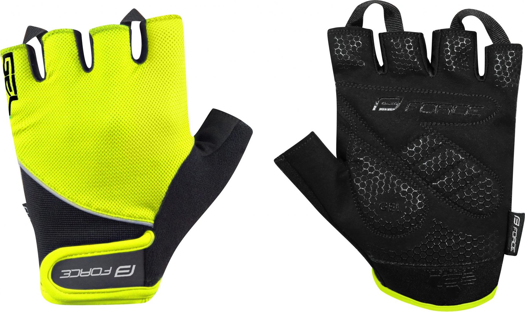 rukavice FORCE GEL, fluo-černé Velikost: XS