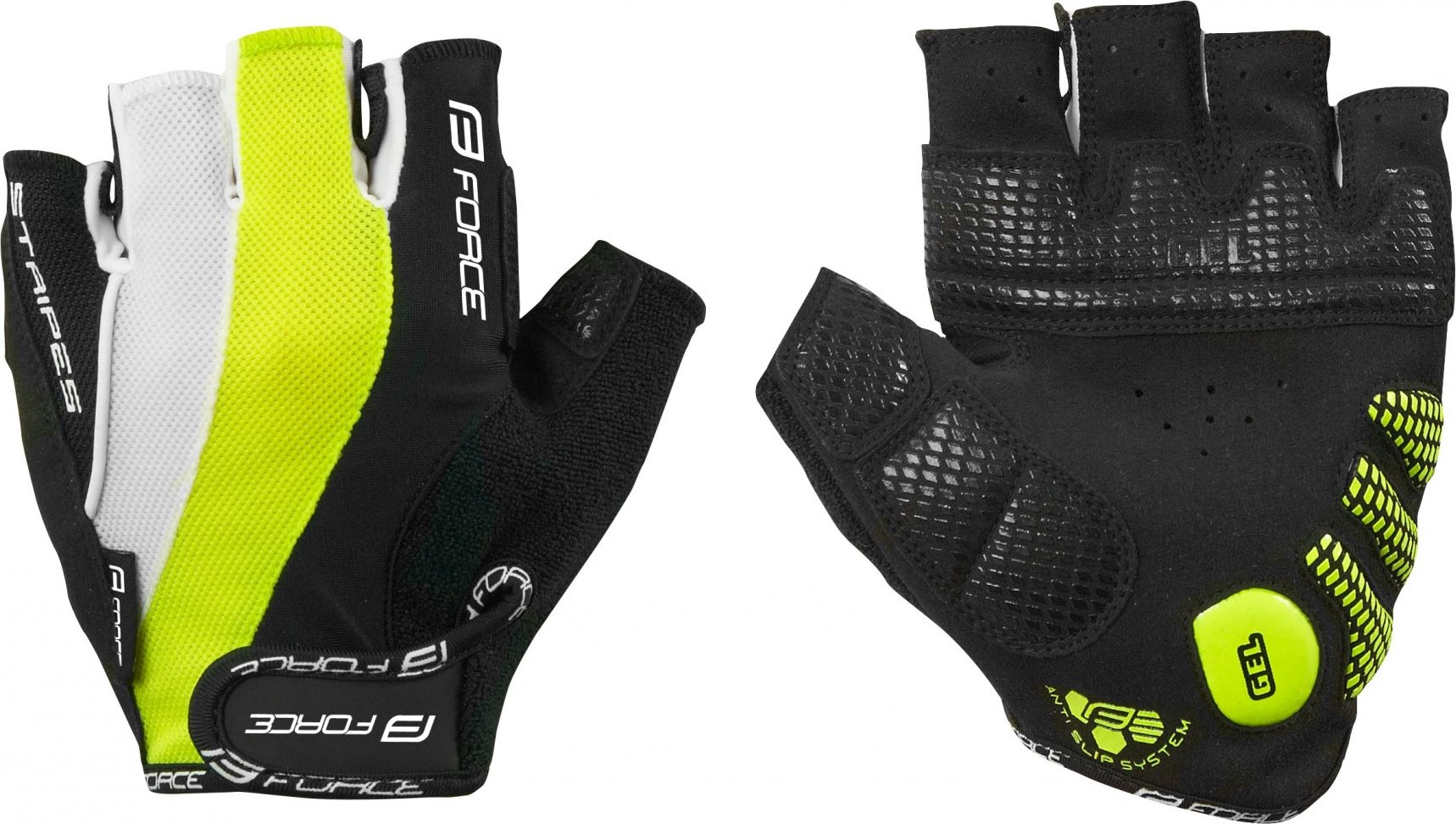 rukavice FORCE STRIPES gel, černo-fluo Velikost: S
