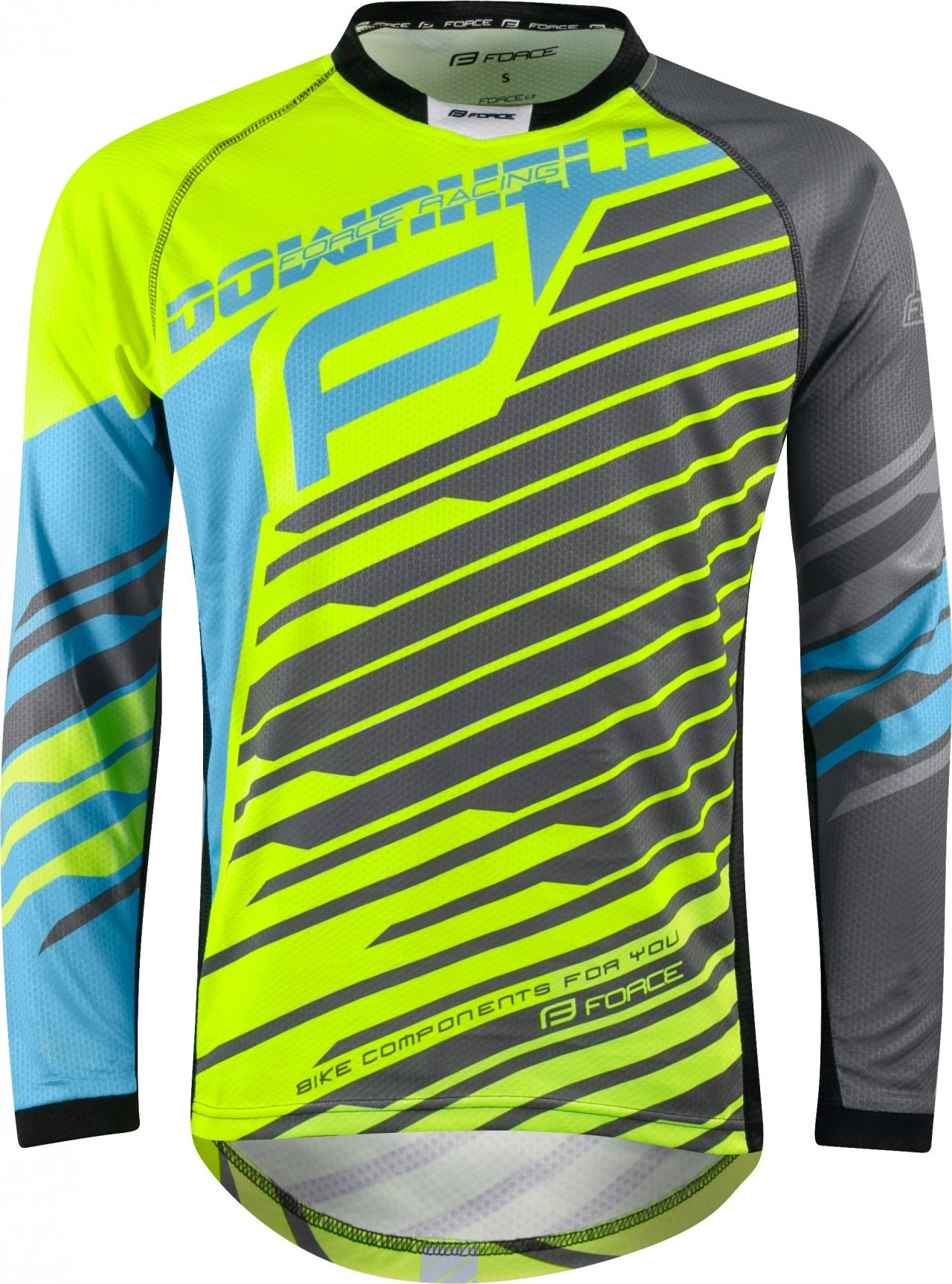 dres FORCE DOWNHILL,dlouhý rukáv,fluo-modro-šedý Velikost: M