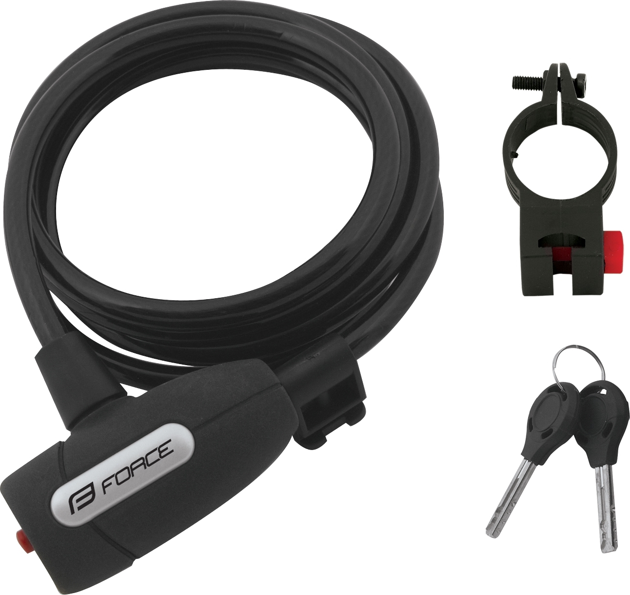 FORCE zámek F LUX spirálový s držákem 180cm/8mm, černý