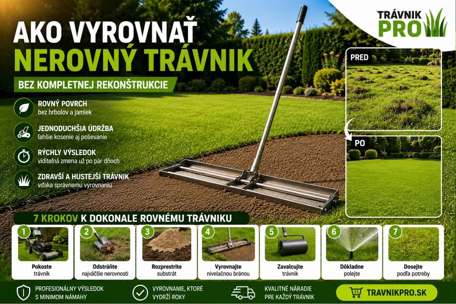 Ako vyrovnať nerovný trávnik