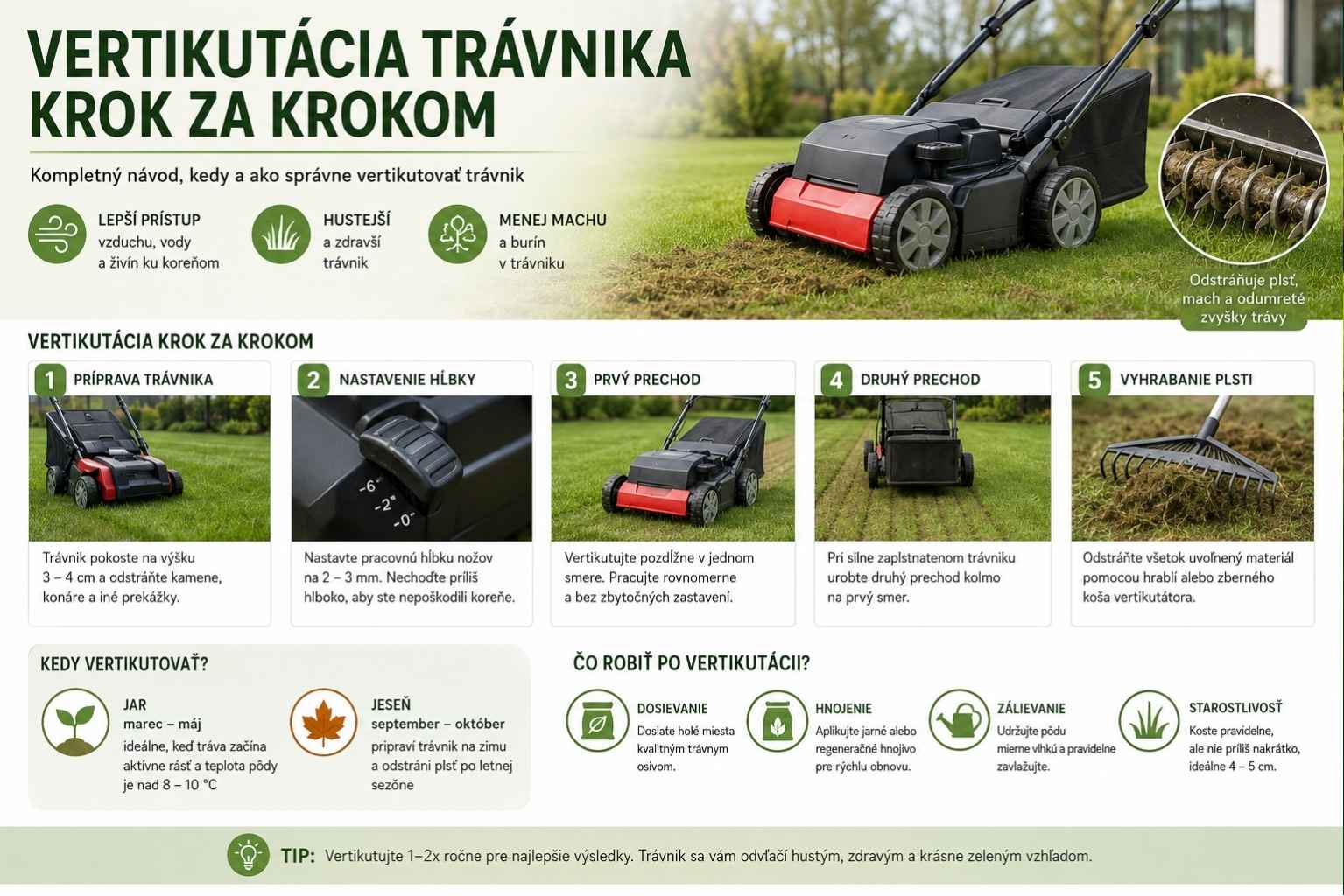 Vertikutácia trávnika krok za krokom