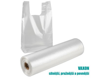 Mikrotenové sáčky s uchy Vaxon 5 kg – 200 ks, 12 µm, na roli (22+11×45 cm)