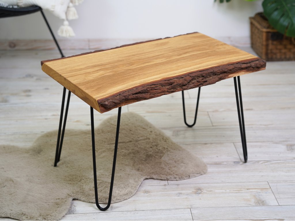 Dubový konferenční stolek z přírodní masivní fošny + Hairpin nohy Dle výběru
