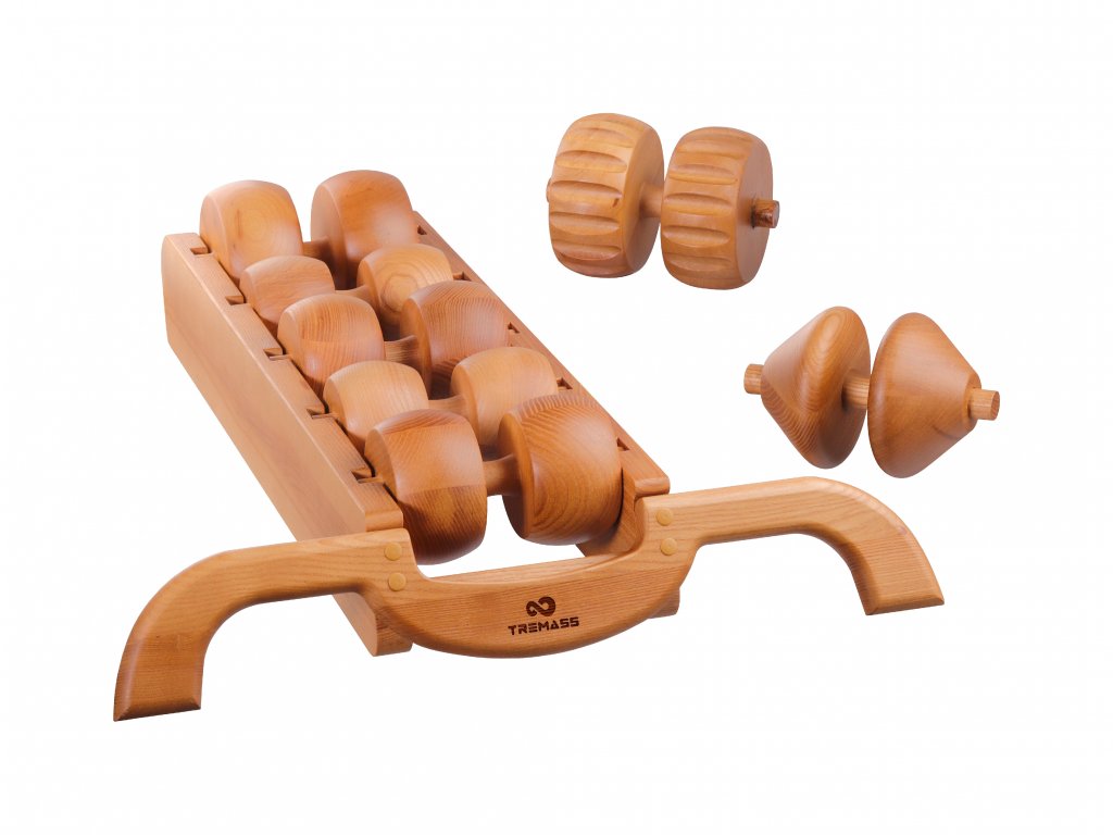 Premium sada Tremass® produktů pro domácí masáž a relaxaci obsahující masážní trenažér Tremass® Doctor a dva náhradní válce.