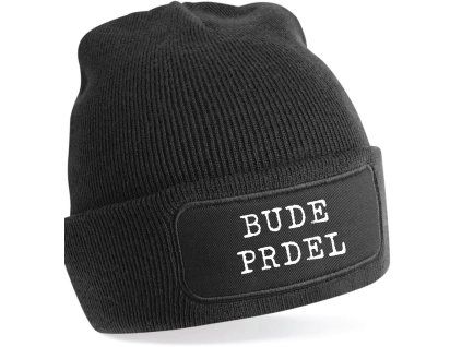 černá zimní čepice s potiskem bude prdel