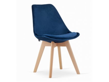 Sametové židle London modré s přírodními nohami 4ks