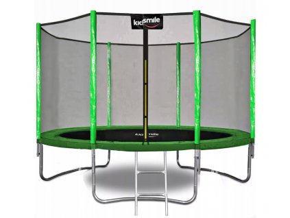 trampolina s vonkajsou sietkou zelena