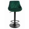 Sametová barová židle Oklahoma zelená s černým podstavcem