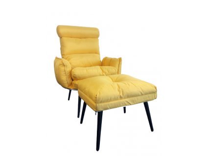 Kreslo ušiak Dody žlté s taburetkou