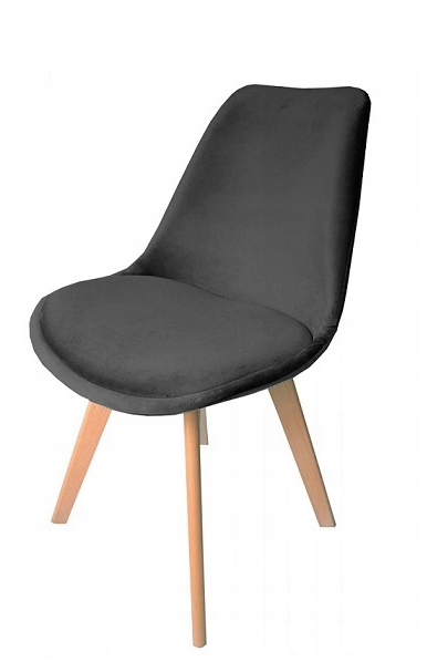 Zamatová stolička London tmavo sivá s prírodnými nohami