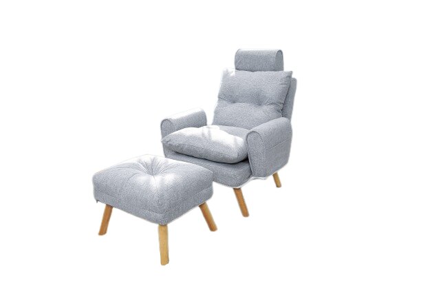 Kreslo ušiak Boris svetlo sivé s taburetkou