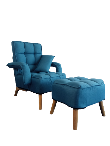 Kreslo ušiak Carlos modré s taburetkou