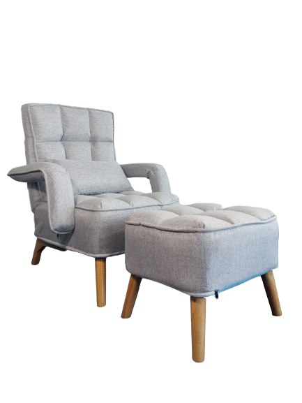 Kreslo ušiak Carlos svetlo sivé s taburetkou