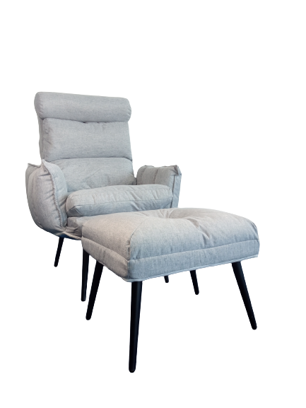 Kreslo ušiak Dody svetlo sivé s taburetkou