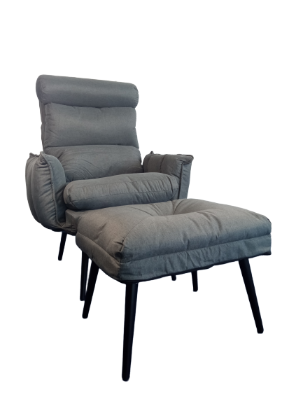 Kreslo ušiak Dody tmavo sivé s taburetkou