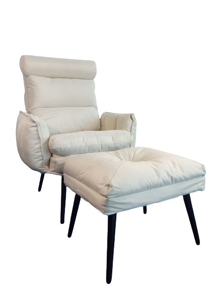 Kreslo ušiak Dody béžové s taburetkou