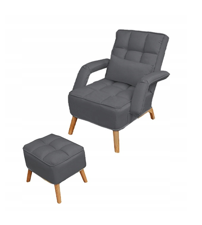 Kreslo ušiak Carlos tmavo sivé s taburetkou