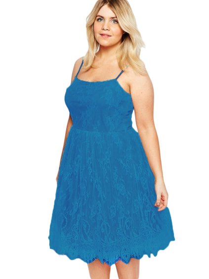 A Elegantní krátké krajkové šaty modré 0711 (* Velikost 5XL / 50 / 18 / 22)