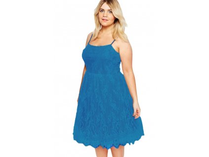 A Elegantní krátké krajkové šaty modré 0711