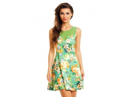 A Letní šaty zelené s květy HS628