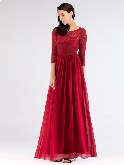 Luxusní červené šaty s krajkou 7680 (* Velikost 5XL / 50 / 18 / 22)