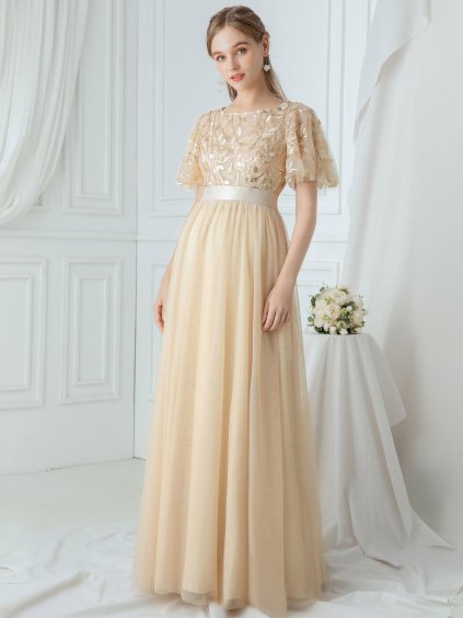 Ever Pretty plesové šaty zlaté 0904 (* Velikost 9XL / 58 / 26 / 30)
