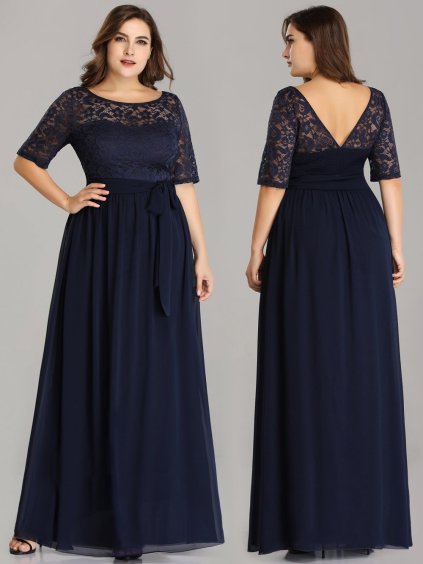 Luxusní modré šaty s krajkou 7624 (* Velikost 6XL / 52 / 20 / 24)