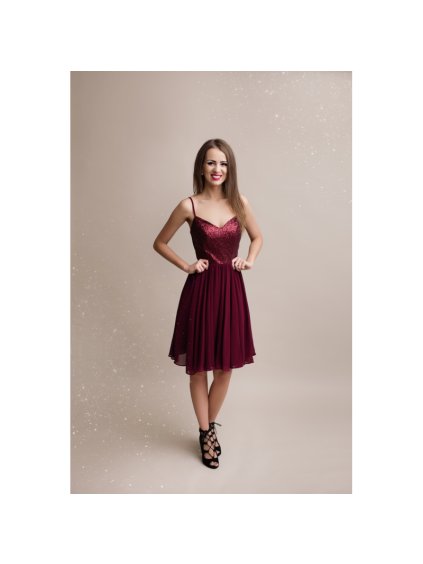 Eva&Lola šaty krátké bordo s flitry 1330 (* Velikost S/36)