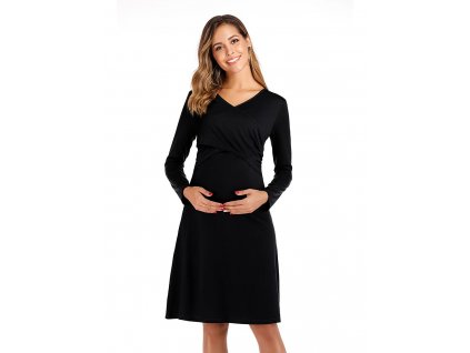 Krátké černé těhotenské šaty s dlouhým rukávem